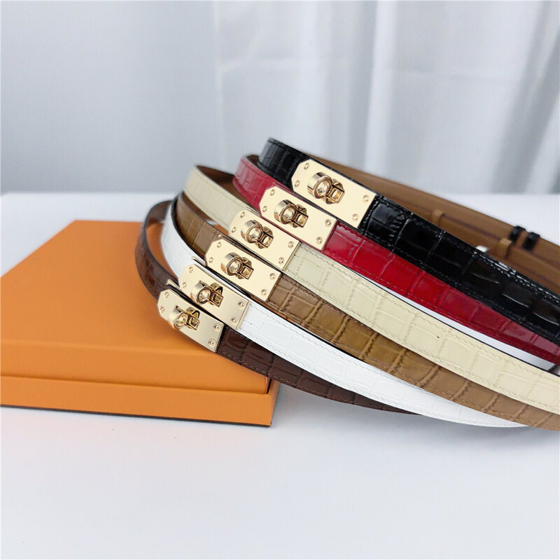 New Ladies Girls Genuine Leather thin 1.8cm Designered Women Belts Buckle Jeans Trench Waistband Belt for women party Dress belt