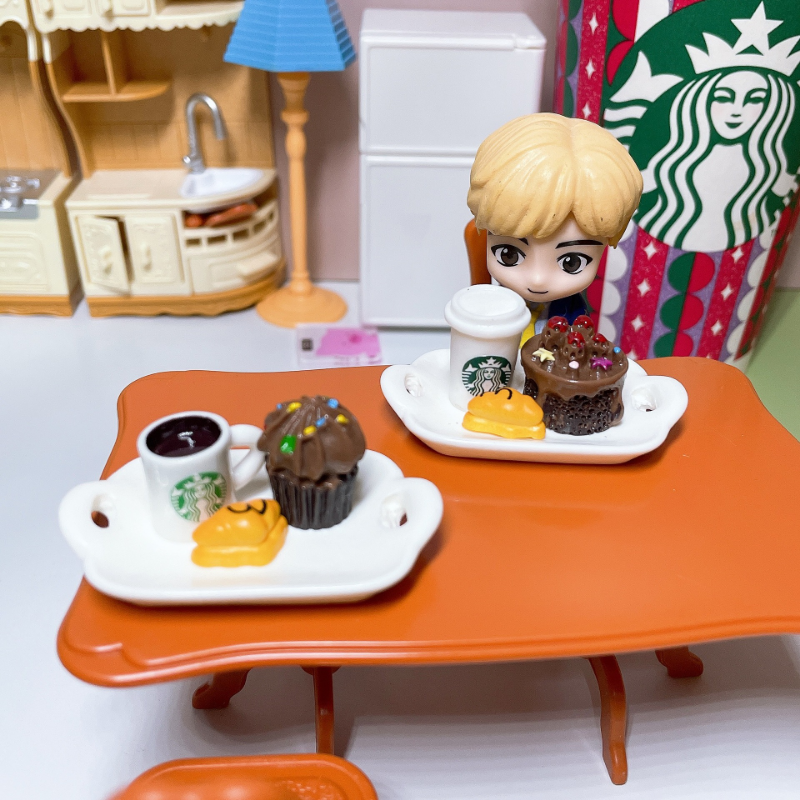 Miniatuur Snoep Speelgoed Poppenhuis Spelen Huis Speelgoed Creatieve Mini Koffie Cake Brood Set Bord Model Desktop Ornamenten Kinderen Geschenken