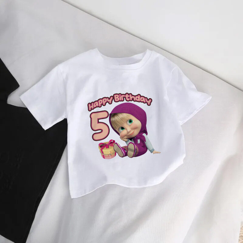 Детская футболка Mashas and Bear с номером 123456789, детские футболки с аниме-рисунками, милые топы, повседневная одежда для мальчиков и девочек, с коротким рукавом