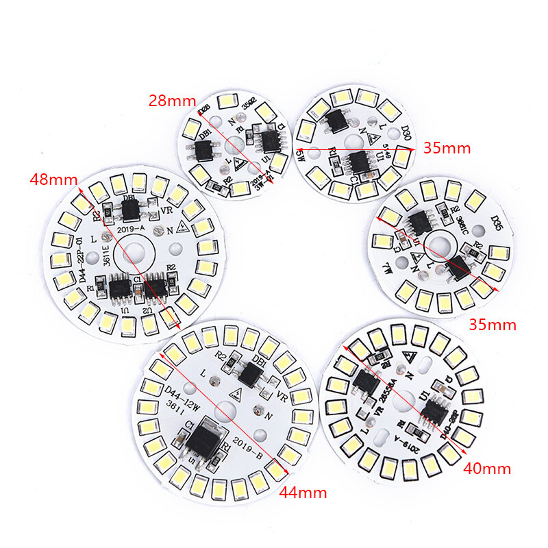 Lámpara de parche de bombilla LED, placa de fuente de luz Circular, módulo SMD, diámetro 28/30/35/40, 220V, 3W/5W/7W/9W/12W/15W/44/48MM