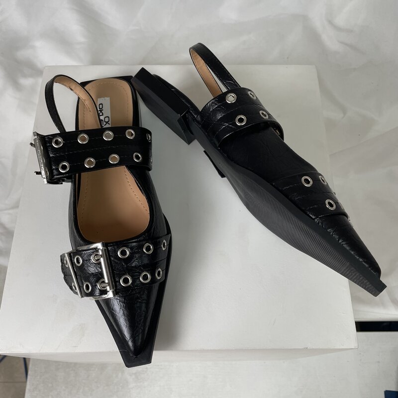 Sandalias de punta estrecha para mujer, zapatos planos de talla grande, calzado poco profundo a la moda, primavera, 2024