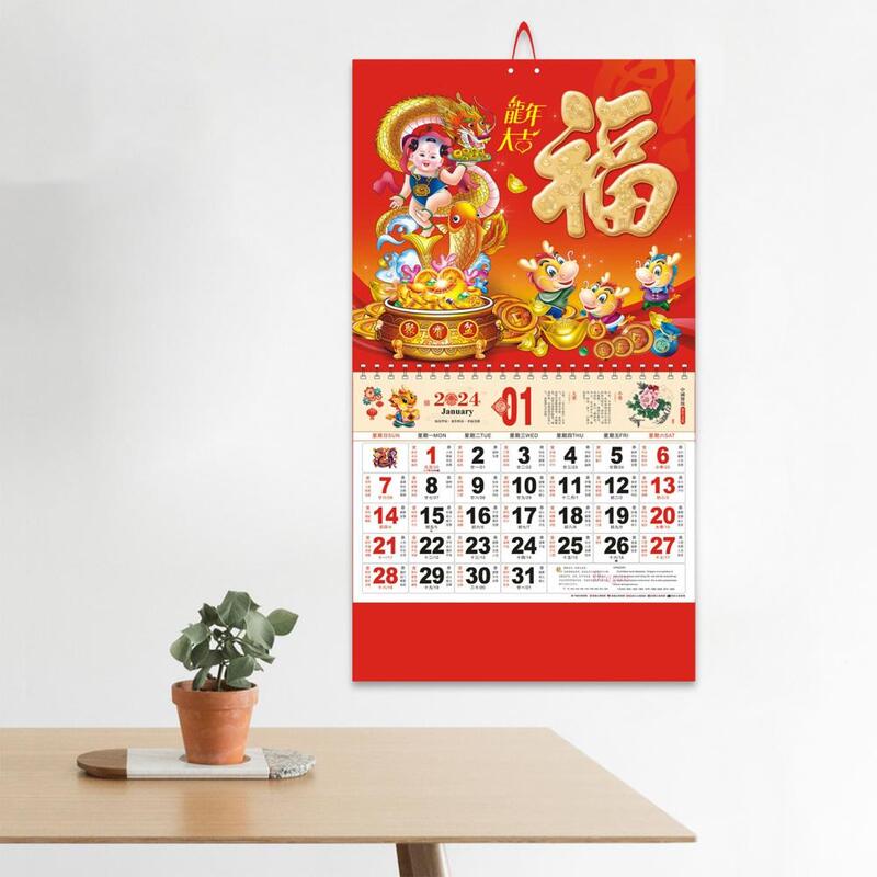 Calendario de diseño clásico para colgar en la pared, Año Nuevo Chino, decoración tradicional del año Lunar para el hogar con Dragón, 2024