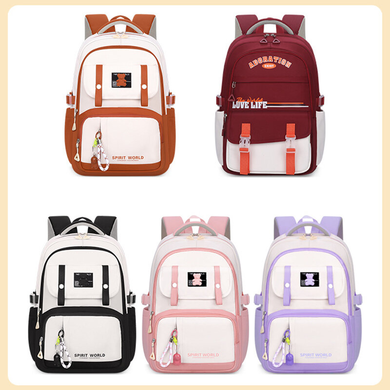 Tas punggung sekolah anak laki-laki perempuan, ransel sekolah dasar tahan air 5 warna untuk nilon kelas 1-6 untuk anak laki-laki dan perempuan