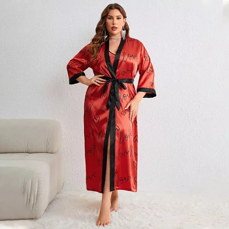Женский Атласный халат-кимоно, комплект одежды для сна из 2 предметов, одежда для сна
