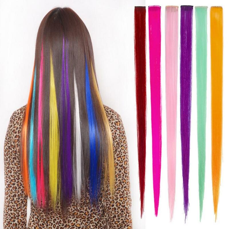 Perruques de cheveux synthétiques pour femmes, postiche d'extension multicolore, perruque de fête, extensions de cheveux à clipser, faux postiches longs et raides, 55cm