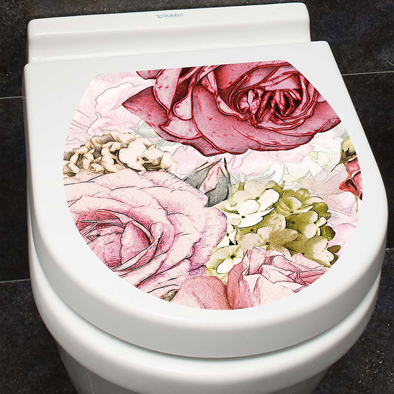 Autocollant de décoration de couvercle de toilette auto-adhésif, autocollant HOWall, décalcomanies pour la maison, plante et fleur, 1PC