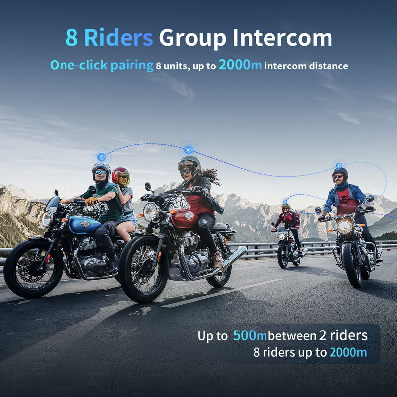 Fodsports-intercomunicador M1-S Pro para casco de motocicleta, auriculares con Bluetooth, interfono BT, 8 conductores, 2000M