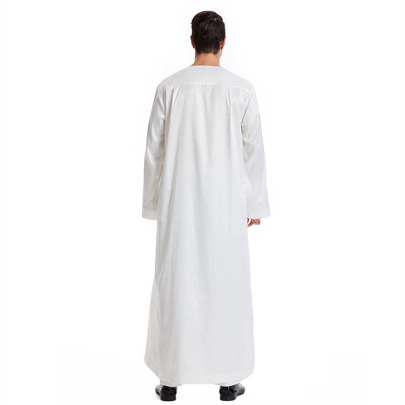 Weiße muslimische Männer Robe Langarm Front Reiß verschluss Maxi Jubba Thobe Ramadan Eid islamische Kleidung Gebet Abayas Abaya Kleid Kostüme