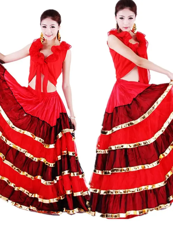 Jupe de brevFlamenco Espagnole pour Femme, Robe de Danseuse Rouge, Costume de Ventre, Jupes de Phtaline Résistantes, 360/540/720