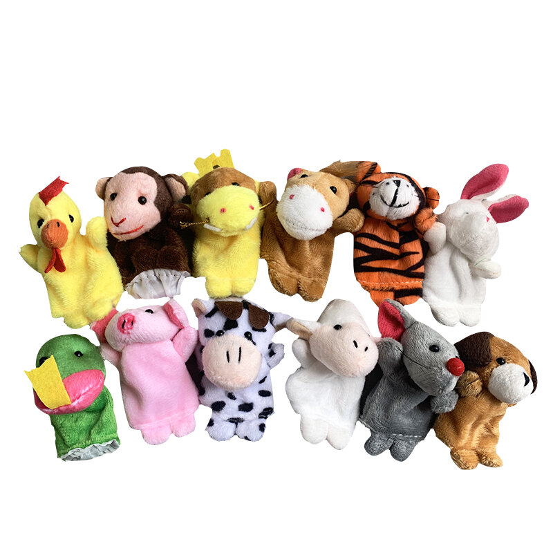 Lalki na palce dziecko Mini zwierzęta edukacyjne ręcznie kreskówkowe zwierzęta pluszowa lalka pacynki na palce teatr pluszowe zabawki dla dzieci prezenty
