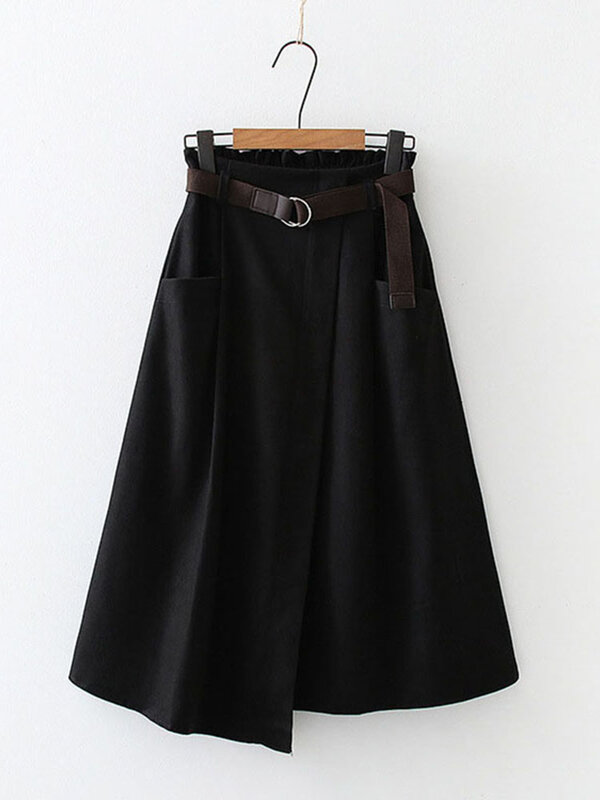 Faldas informales de cintura alta para mujer, Faldas Midi con bolsillos irregulares, a la moda, simples y elegantes, primavera y otoño
