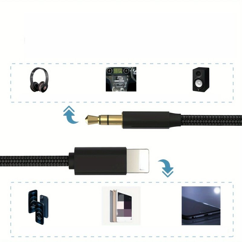 Lightning To 3.5mm Head Jack Audio Aux Splitter Cable, Car Speaker Headphone Adapter For IPhone 14 13 12 11 Pro For IOS 14 Above