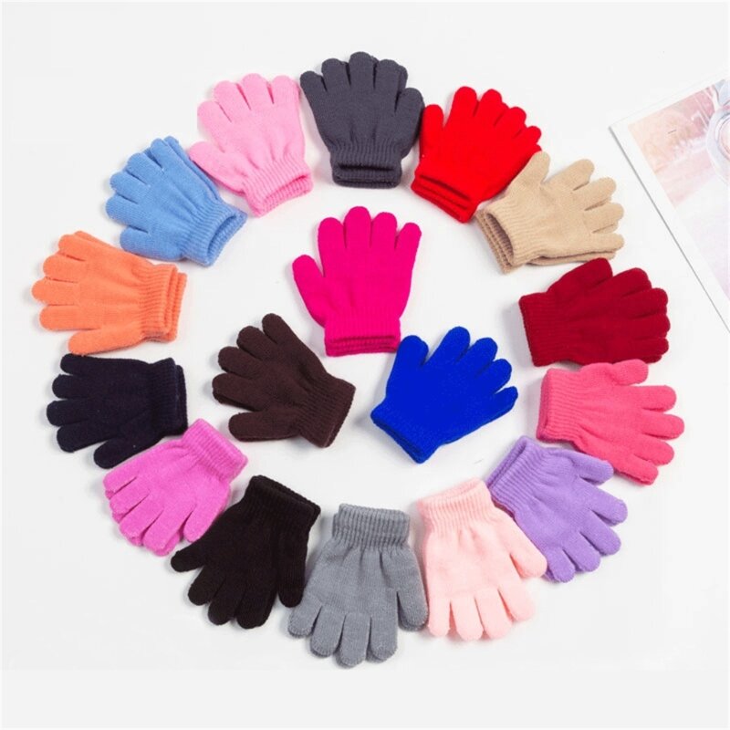 Gants unisexes à doigts complets pour enfants, extensibles chauds, gants tricotés brillants durables pour garçons