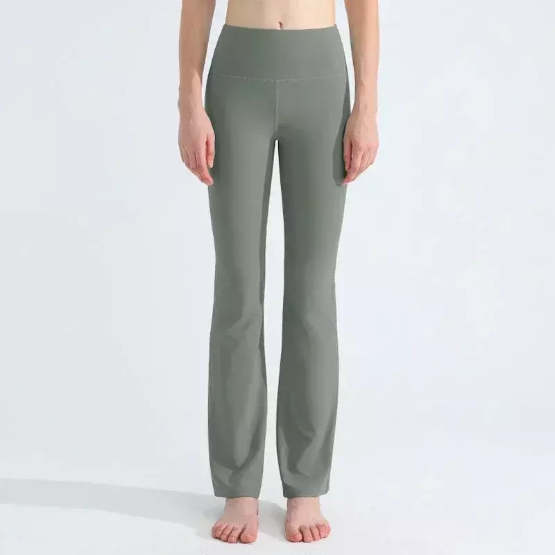 LuluLogo-Pantalon évasé taille ultra haute pour femme, pantalon de yoga, leggings d'entraînement élastiques, leggings slim, rainuré, fitness, course à pied