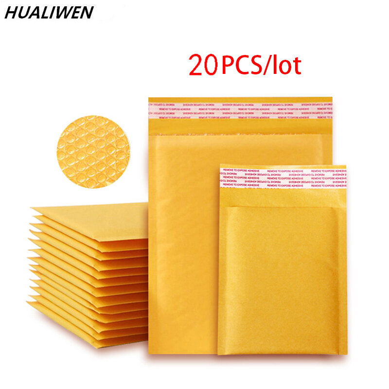 Envelope de Envio Acolchoado com Bubble Mailing Bag, Sacos De Papel Kraft Mailers, Especificações Diferentes, 20Pcs por Lote