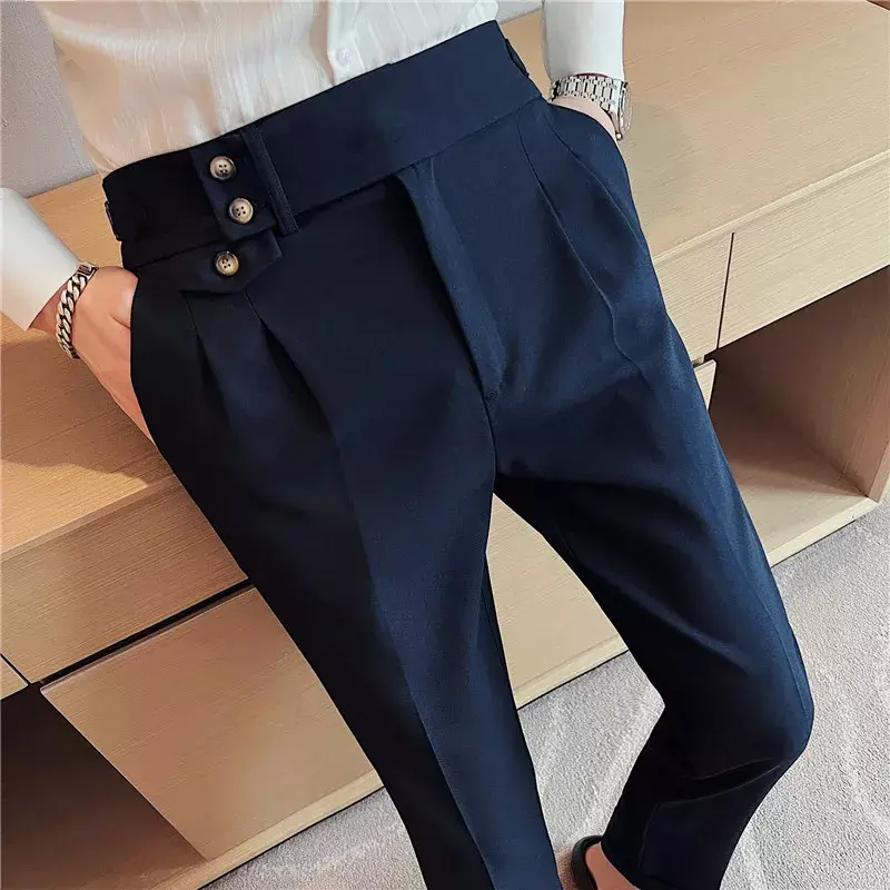 Britischer Stil Frühling neue solide Business Casual Anzug Hosen hohe Taille Knopf Männer formelle Hosen hochwertige schlanke Bürohose