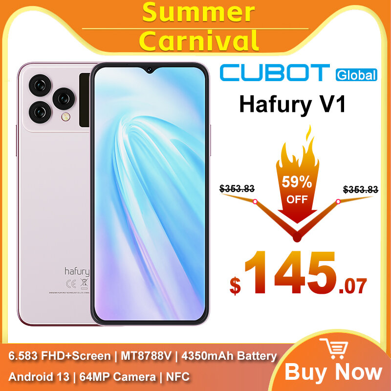 CUBOT-Smartphone Hafury V1, téléphone mobile avec écran 6.583 pouces FHD +, 16 go de RAM(8 go + 8 go), 256 go, Android 13, caméra 64mp, NDavid, version globale