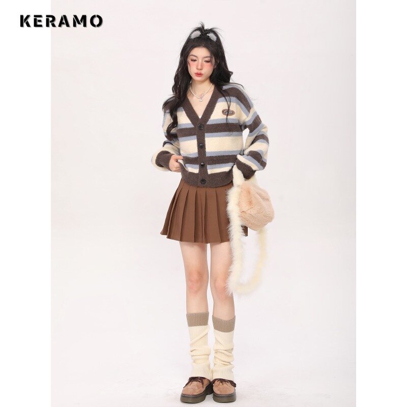 Women's Vintage Knitting Long Sleeve Casual Striped Pullovers 2023 Autumn Winter Fashion V-Neck Ladies Loose Sweater Top