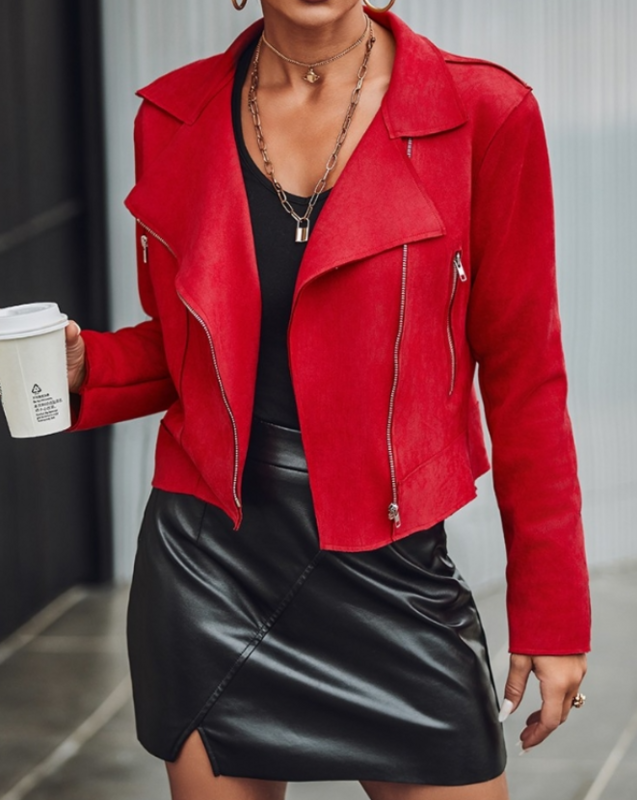 Damen jacke Herbst neues Reiß verschluss Design lässig glatt gekerbt Kragen Langarm täglich Biker Jacke Mantel y2k Streetwear