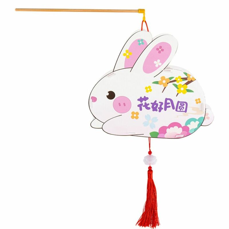 Lanterne di coniglio di giada a forma di coniglietto lampada leggera fai da te lanterne fai da te materiale lanterna coniglietto illuminata Festival di metà autunno portatile