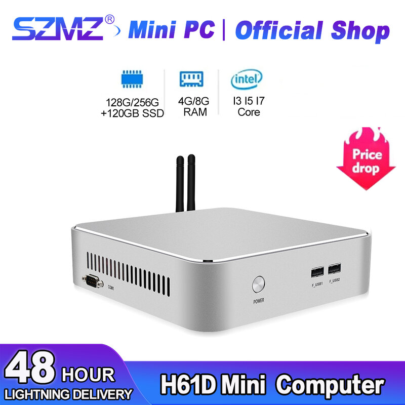 Newest SZMZ Fanless H61D Mini PC Intel Core I3 I5 I7 Processor Barebone Minpc DDR3 Desktop pc Windows 10/11 Pro Gaming pc Office