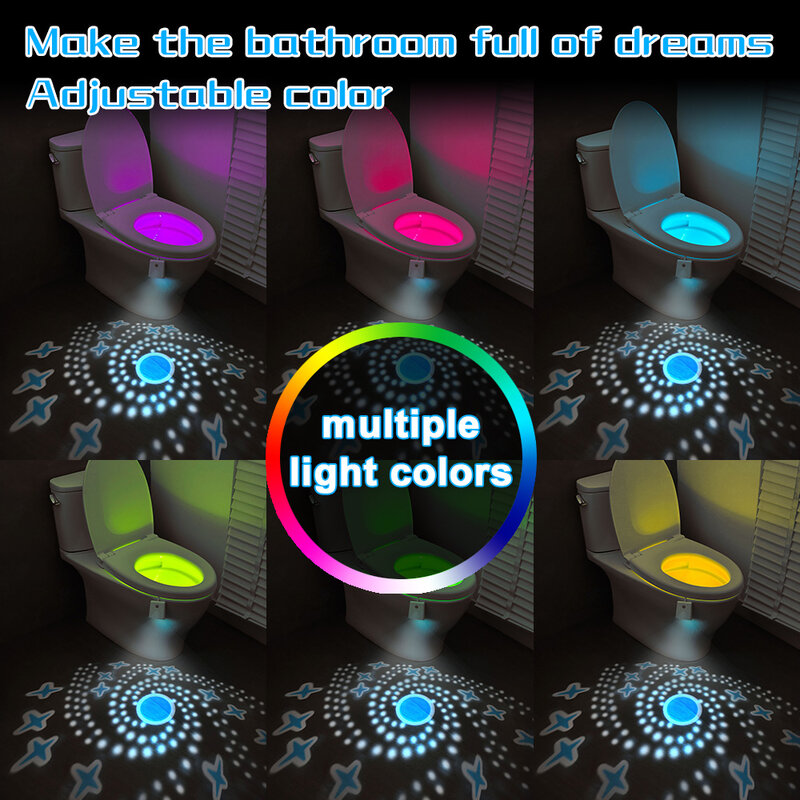 Waterproof LED Human Motion Sensing Light, WC, Luz Noturna, Luz Inteligente, Escurecimento, 60 Cores