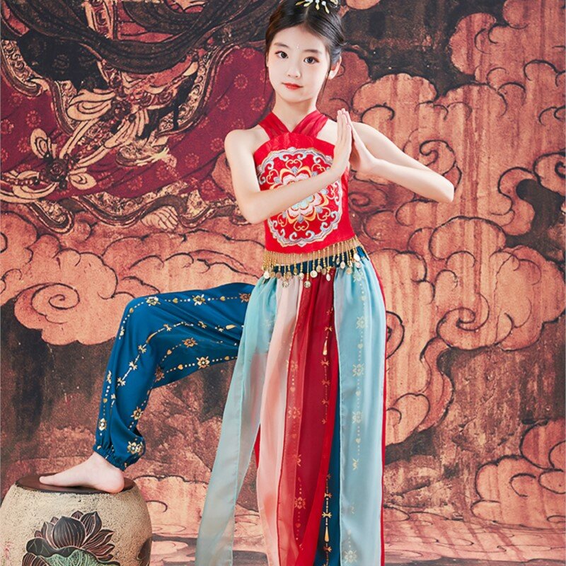 Dunhuang kostum dansa Hanfu Rima kuno anak-anak perempuan yang lebih tua kinerja eksotis gaya etnik klasik