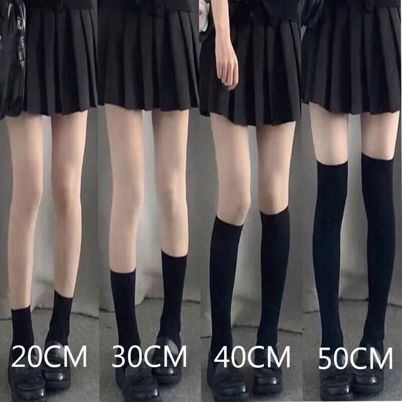 Летние тонкие бархатные носки до середины икры, женские черные, белые однотонные чулки выше колена, японская форма преппи Jk средней длины