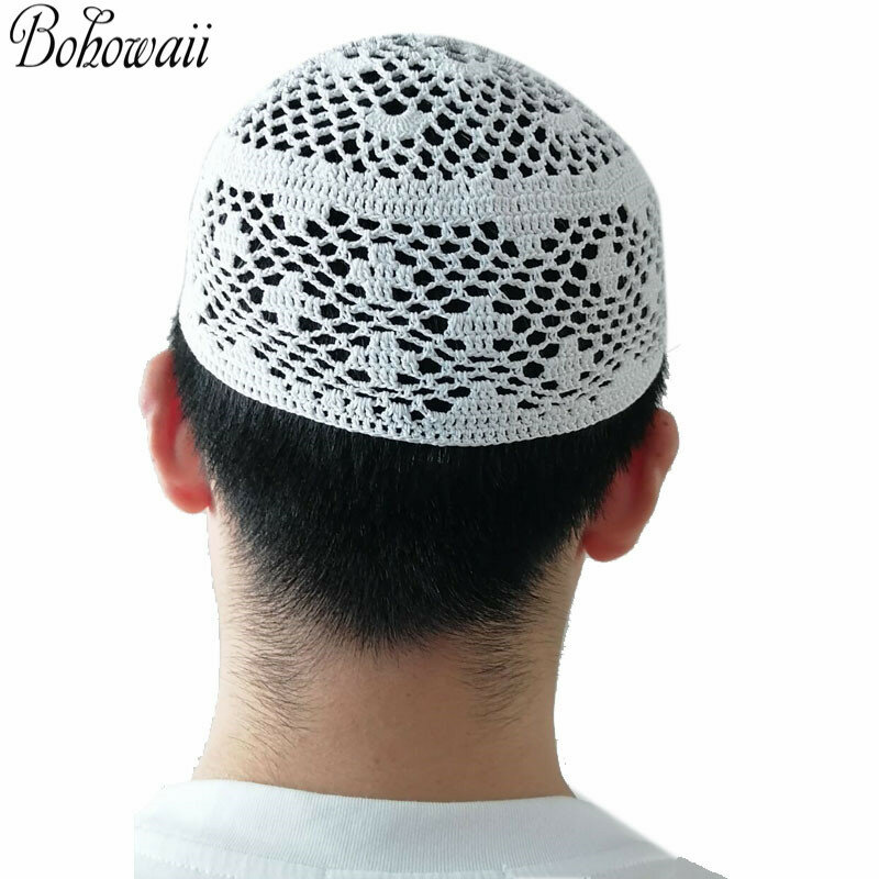 BOHOWAII berretto fatto a mano da uomo musulmano cappello da preghiera all'uncinetto in cotone Arabia saudita comodo Kippa Chapeau Homme Musulman