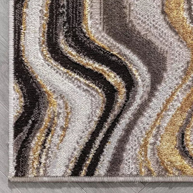 Хорошо плетеный коврик Werrick с рисунком серого и золотого полос мрамора 8x10 (7 '10 "x 9' 10")