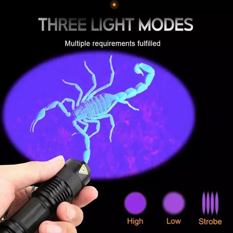 Uv led lanterna ultravioleta tocha 395-400nm comprimento de onda violeta luz zoom função pet urina escorpião detector higiene feminina