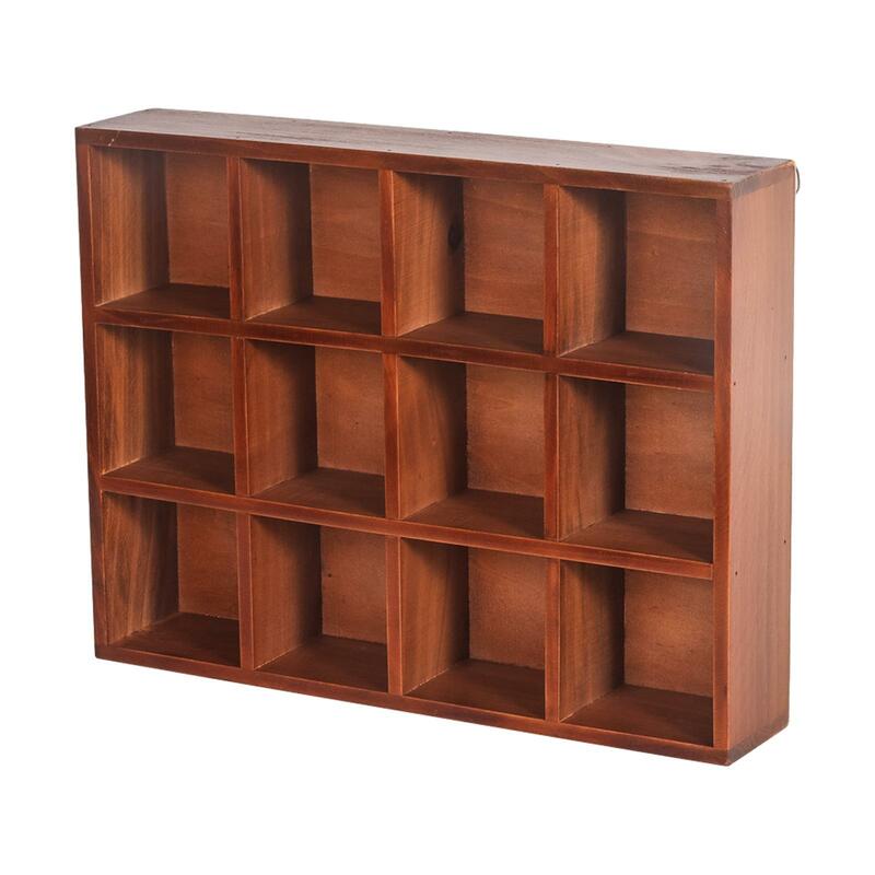 Wooden Shadow Box 12 Compartment Display Shelf Wall Mounted Floating Shelf for Displaying Miniatures, Toys, Accessories