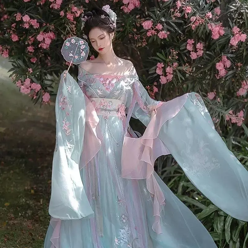 Китайское платье ханьфу, женская рубашка с принтом и большими рукавами, набор ханьфу, карнавальное сказочное платье для косплея, танцевальное платье ханьфу