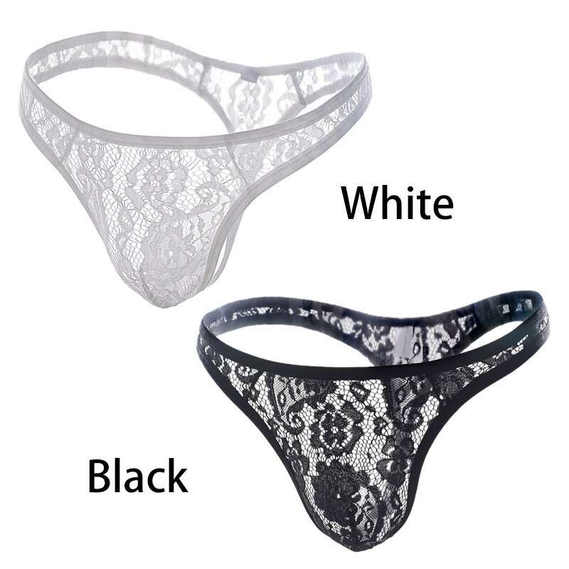 1pcs Men Lace Thong Sexy Underwear See through Tanga hombre G String Transparent Lingerie Underpants T-Back Panties