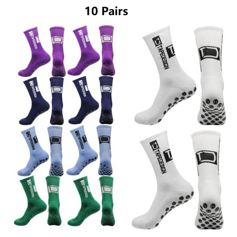 10 Pairs New Men Womans Non-slip Silicone Bottom Soccer Socks Cushioned Breathable For Football Tennis Basketball Grip Socks