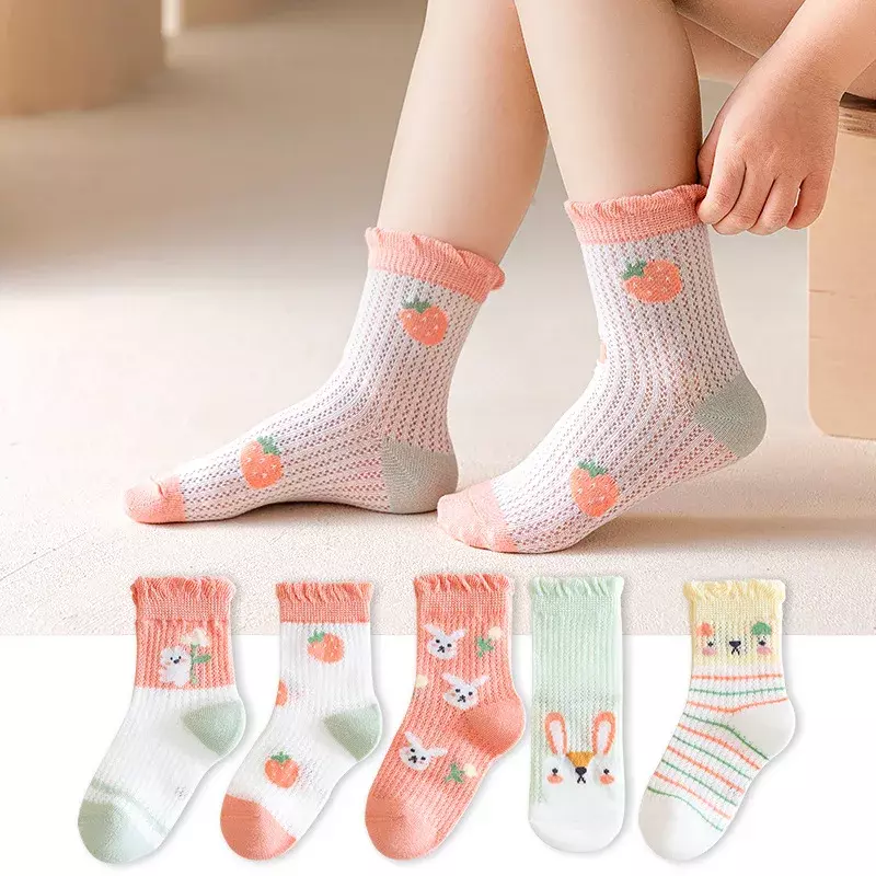 5 Pairs 1 To 12 Years Children's Socks 2024 Spring Summer Baby Boys Girls Cotton Mesh Breathable Thin Soft Cute Socks Kids Socks