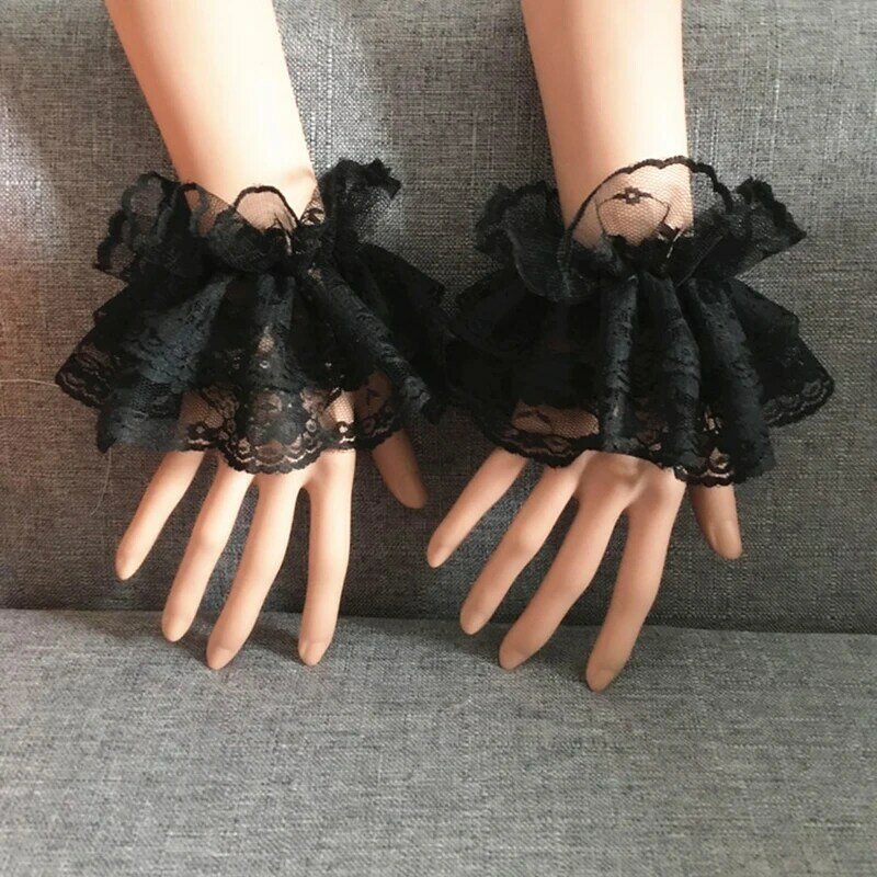 Lolita rękawiczki z krótka ręka rękawem Steampunk Lolita rękawy na rękę mankiety na nadgarstki potargane kwiecista koronka elastyczna bransoletka akcesoria do odzieży
