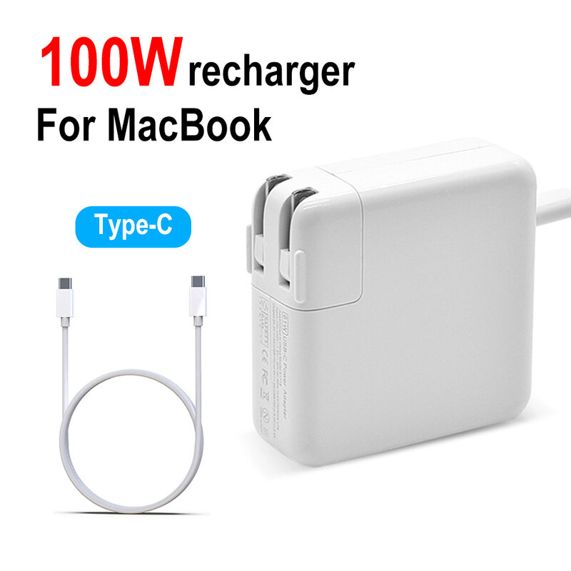 100W Type-C Fast Charger USB-C PD Wall Charger Notebook Laptops Power Adapter For MacBook Pro 13" 16" With 2M Charging Cable