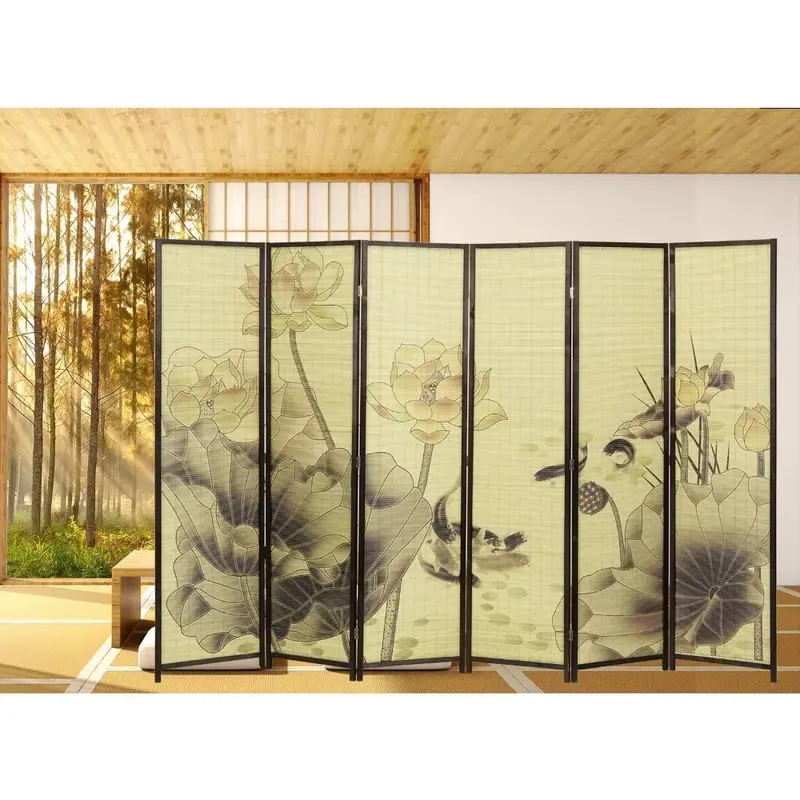 Cubicle Office Partition Wall Freestanding Floral Artwork Room Partitioner With Dark Brown Wood Frame Fence Privacy Screens Desk