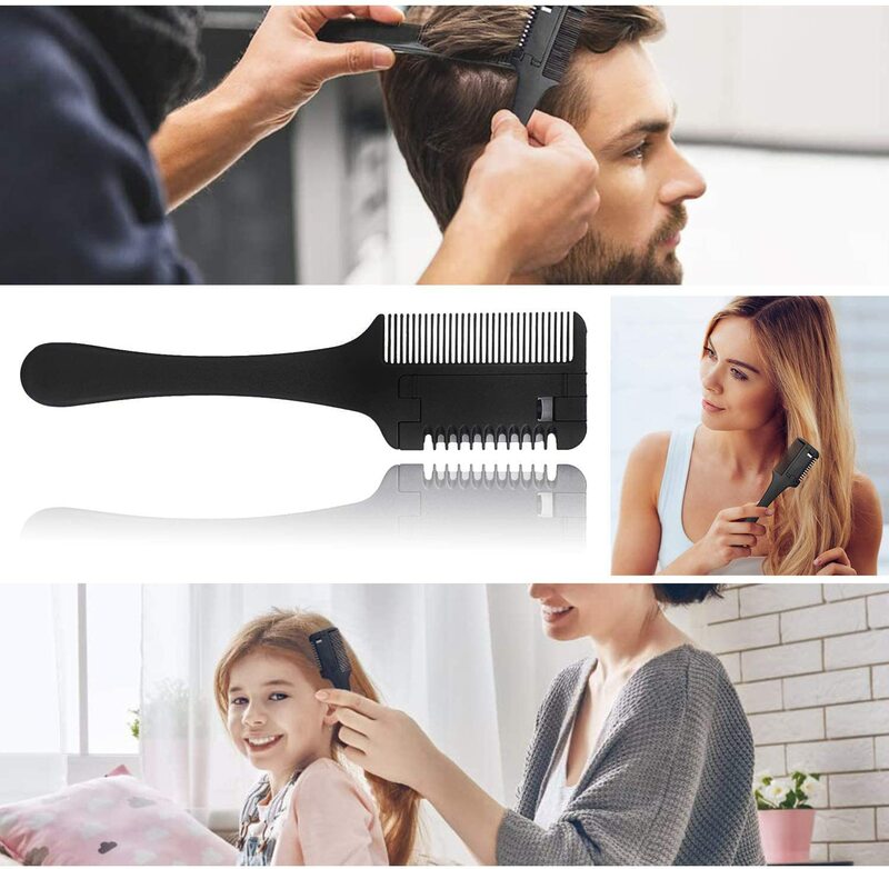 Barber Cut Comb Carbon Hair Brush Professional Handle Brush with Razor Blades Double Edge Razor Blade Detachable Styling Tools