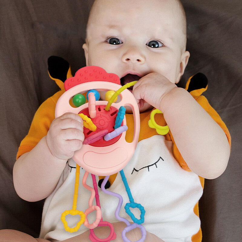 Zabawki ruchowe do ściągania sznurka Montessori dla małych dzieci zabawki sensoryczne silikonowe zabawki do rozwoju umiejętności motorycznych dla niemowląt 1 2 3 rok