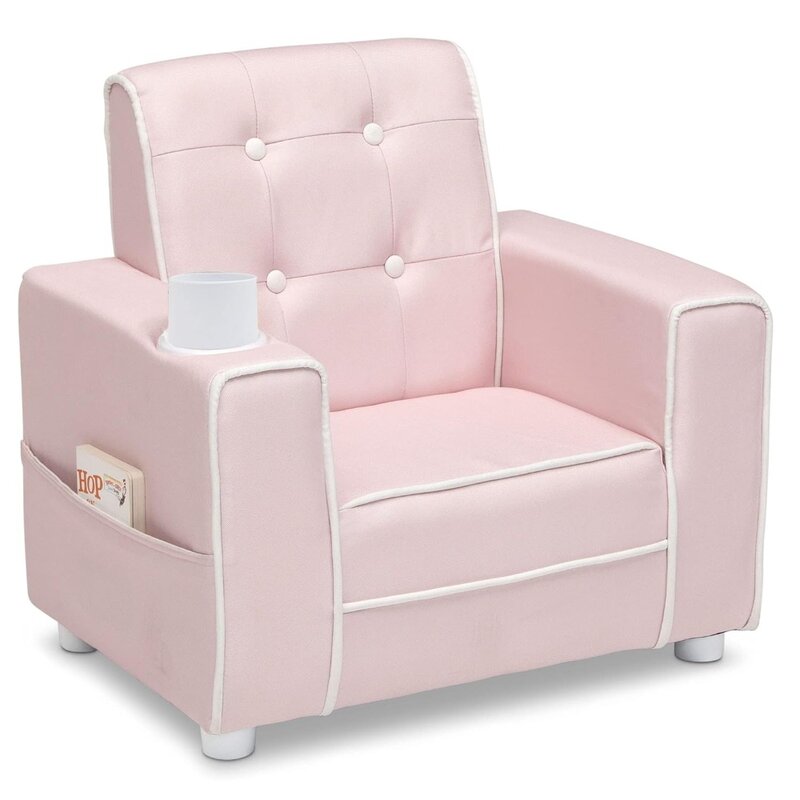 Kids Upholstered Chair with Cup Holder, Pink