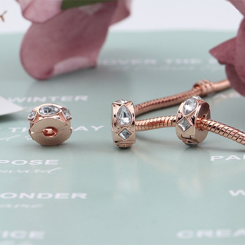 Fit Pandora warna-warni kristal zirkon penyumbat klip pesona untuk membuat perhiasan wanita gelang aksesoris CZ manik-manik DIY anak perempuan gelang