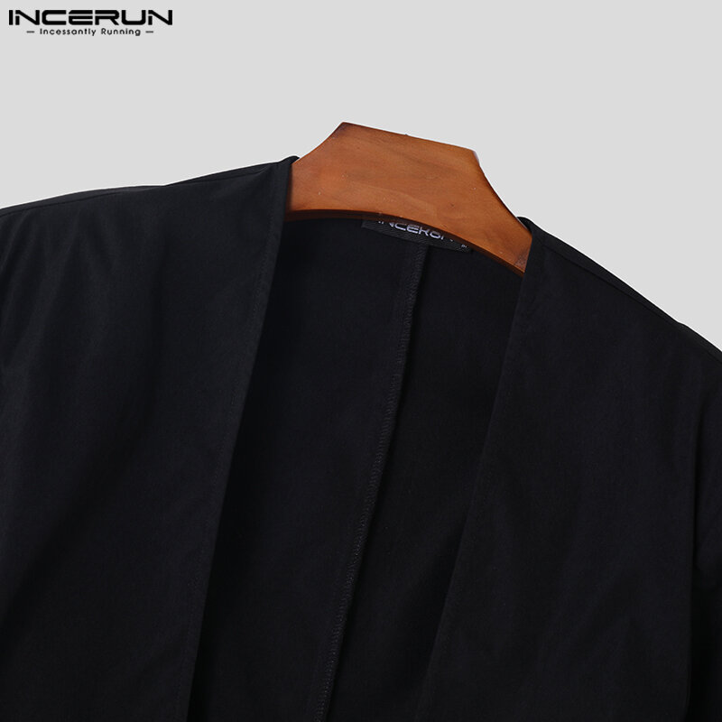 INCERUN Men Blazer Pleated Patchwork V Neck Long Sleeve Open Stitch Casual Irregular Suits Men Streetwear 2023 Thin Coats S-5XL