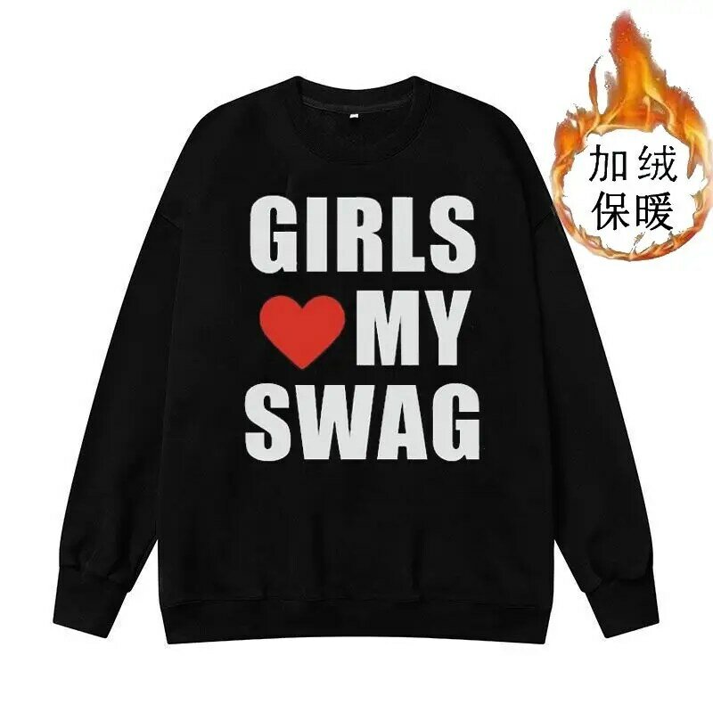 American retro parody letter street round neck sweater casual long sleeved T-shirt men's loose fitting couple top  sweatshirts