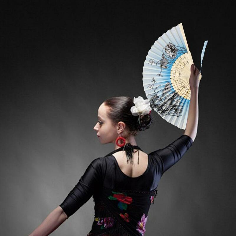 Abanico plegable de estilo chino para mujer, abanicos de mano elegantes de bambú, con patrón Floral Vintage, para Iglesia