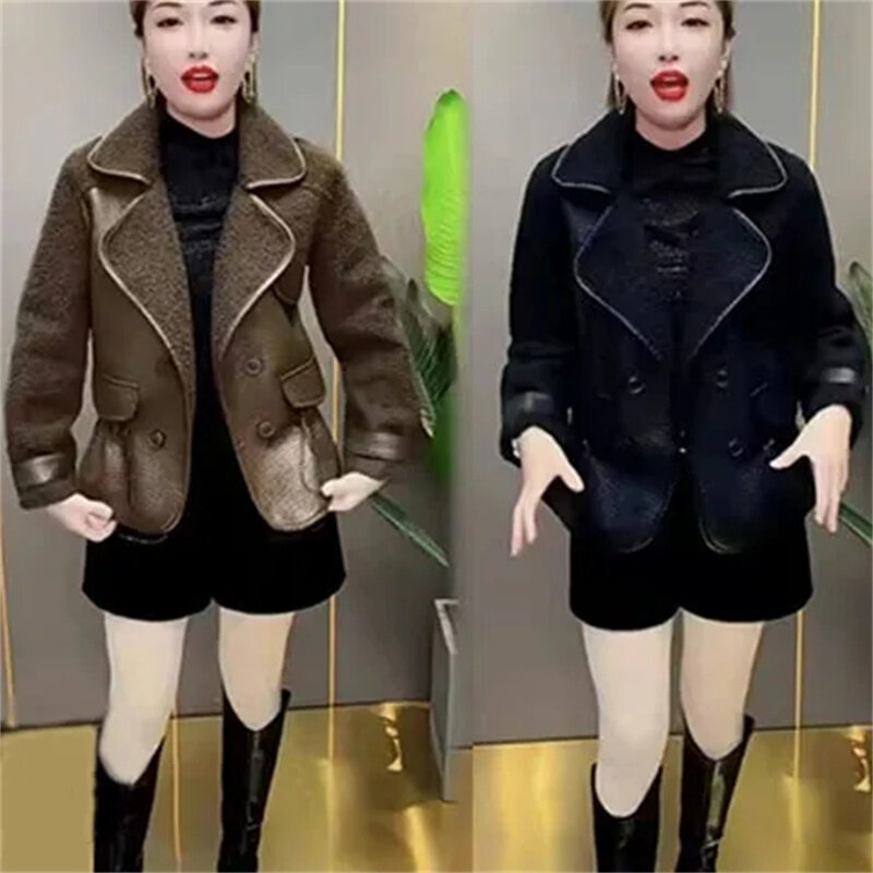 Women Fur Jacket Integration Of Fur And Fur Two Sides Wearable Loose PU Leather Coat Autumn Winter New Women's Fashion Top