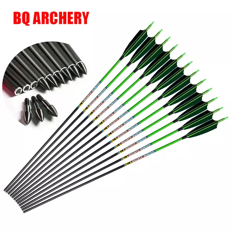Linkboy-Arco e flecha Carbon Arrow Spine, Composto Recurve Bow, Caça Tiro, 300, 340, ID6.2mm, 5 ", Turquia Pena, 12pcs