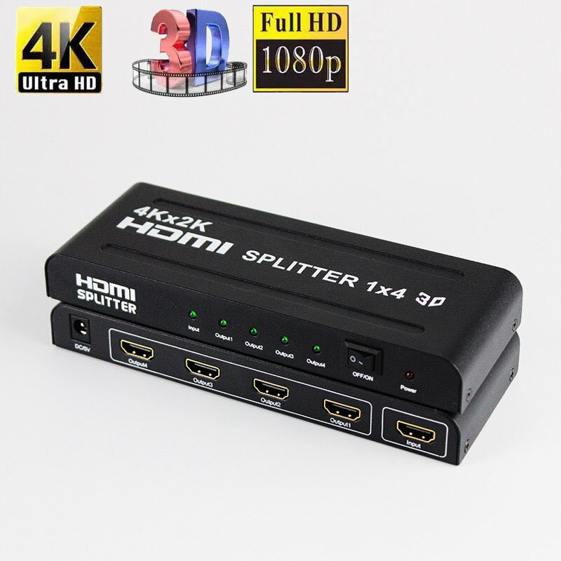 Répartiteur de commutateur compatible HDMI, convertisseur vidéo 3D pour PS3, PS4, PS5, DVD, ordinateur portable, PC vers 2, 3, 4, moniteur TV, 1x2, 1x4, 2x4, 4K, 60Hz, 2.0