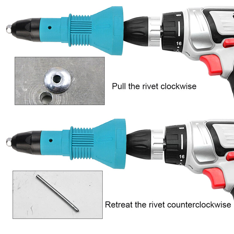 Elétrica Rivet Nut Gun Ferramenta de rebitagem Adaptador de broca de rebitagem sem fio Insert Riveting Drill Adapter, Nut Tool Acessórios